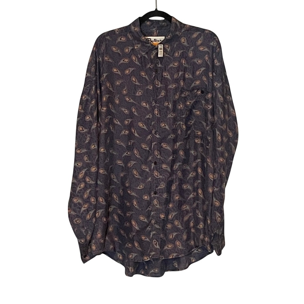Vintage 90s PROTEST 100% Silk Button Up Shirt NWT Deadstock Abstract Paisley L